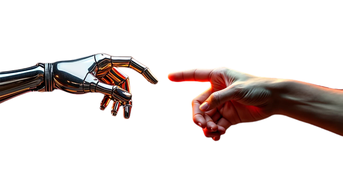 An AI hand and a human hand meeting