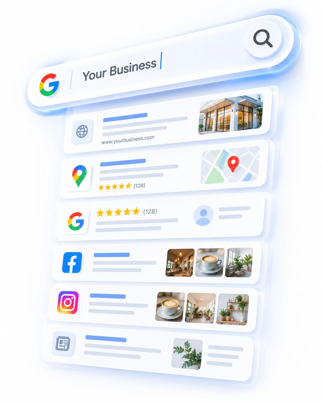Business search results on a social platform