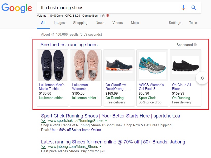 Google Shopping ads displaying store products